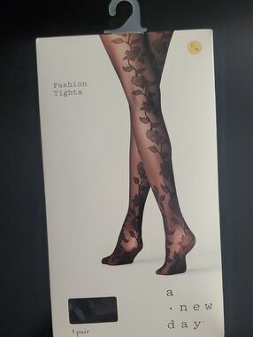 a new day Black Floral Pattern Sheer Tights